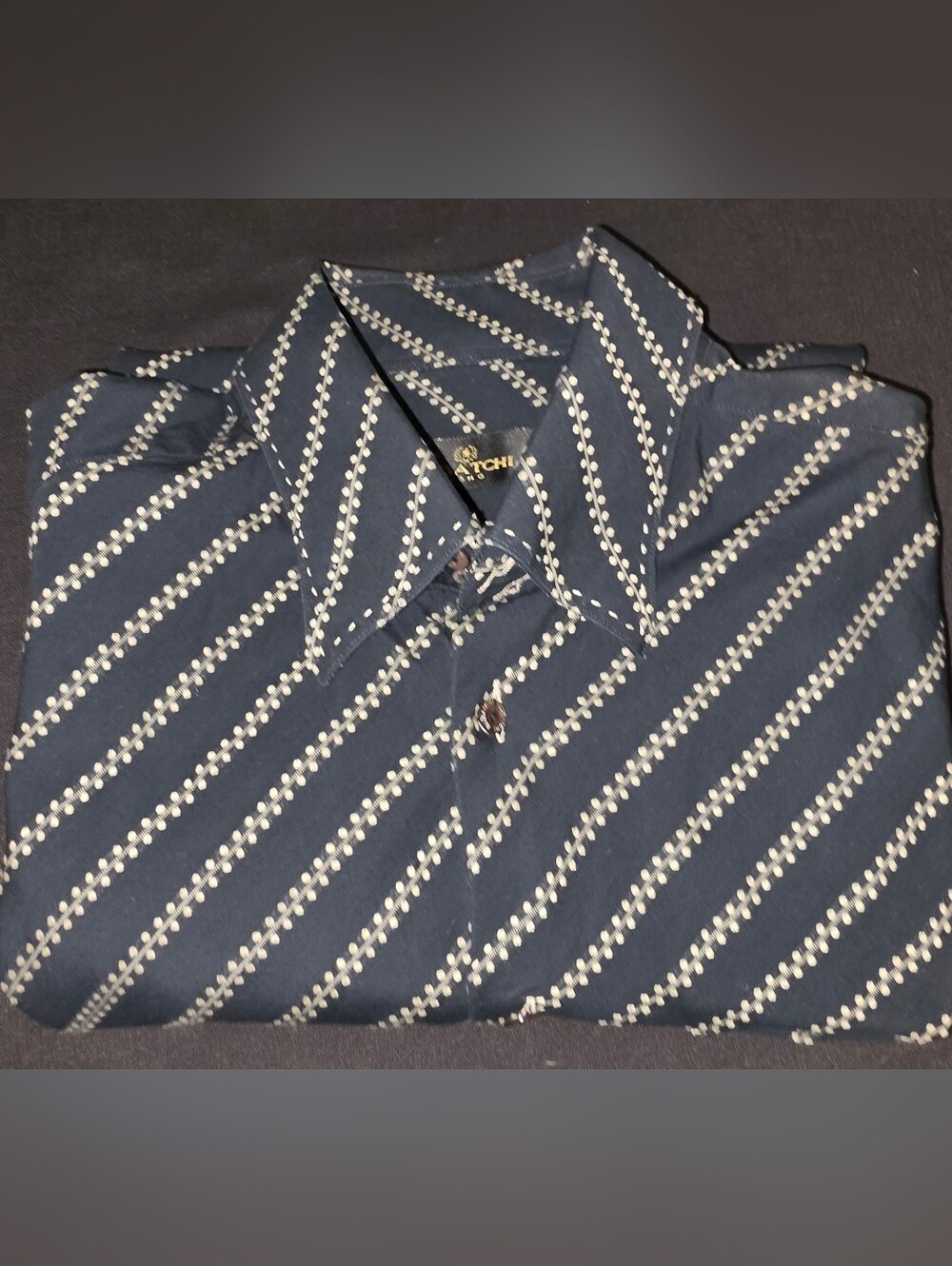 Bugatchi Navy Diagonal Dot-Stripe Button-Down Shirt